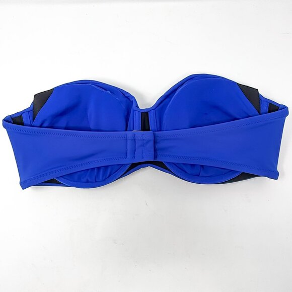 Victoria Secret Swim Bikini Top 38C Blue Oar Bandeau Solid Strapless Underwire - Picture 2 of 6